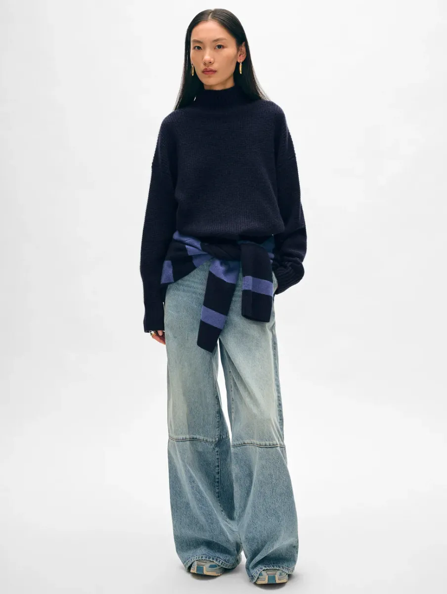 Clearance White + Warren cashmere waffle standneck DeepNavy