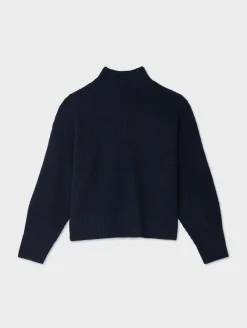 Clearance White + Warren cashmere waffle standneck DeepNavy