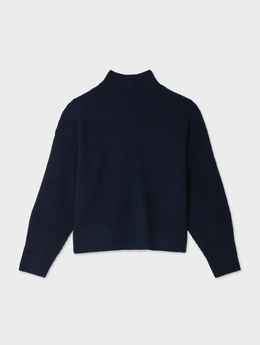 Clearance White + Warren cashmere waffle standneck DeepNavy