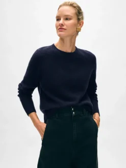 Online White + Warren cashmere waffle sweatshirt DeepNavy