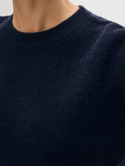 Online White + Warren cashmere waffle sweatshirt DeepNavy