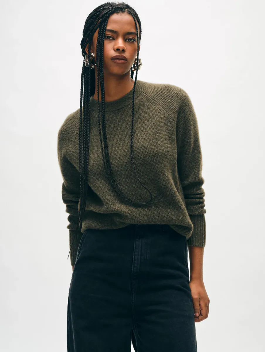 New White + Warren cashmere waffle sweatshirt ThymeHeather