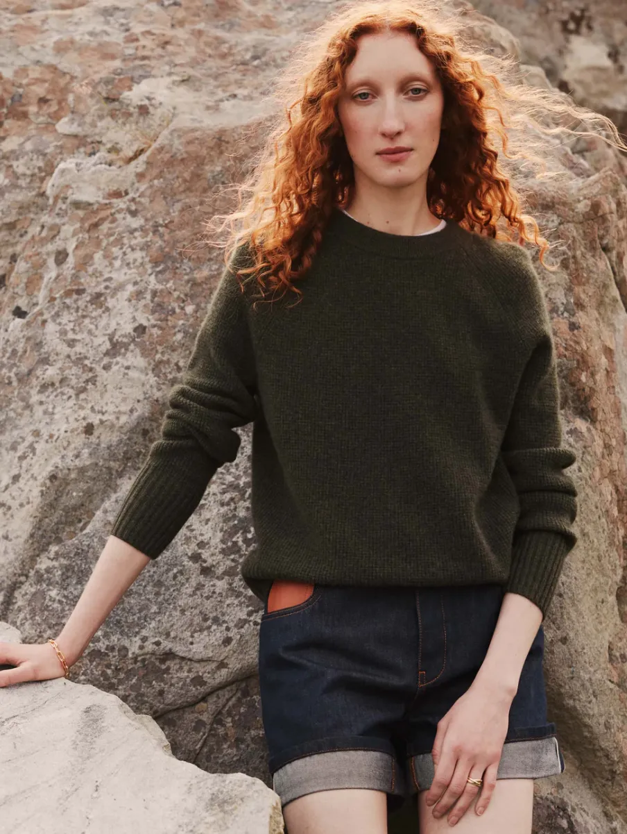 New White + Warren cashmere waffle sweatshirt ThymeHeather