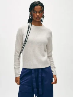 Fashion White + Warren cashmere waffle sweatshirt SoftWhite
