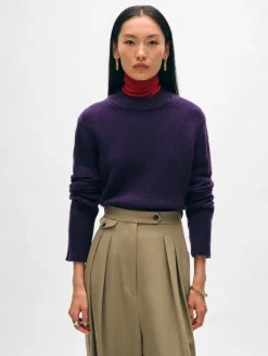 Sale White + Warren cashmere wide rib trim crewneck MidnightViolet
