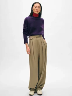Sale White + Warren cashmere wide rib trim crewneck MidnightViolet