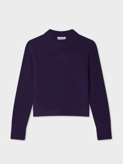 Sale White + Warren cashmere wide rib trim crewneck MidnightViolet