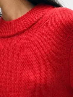 New White + Warren cashmere wide rib trim crewneck CarmineRed