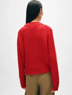 New White + Warren cashmere wide rib trim crewneck CarmineRed