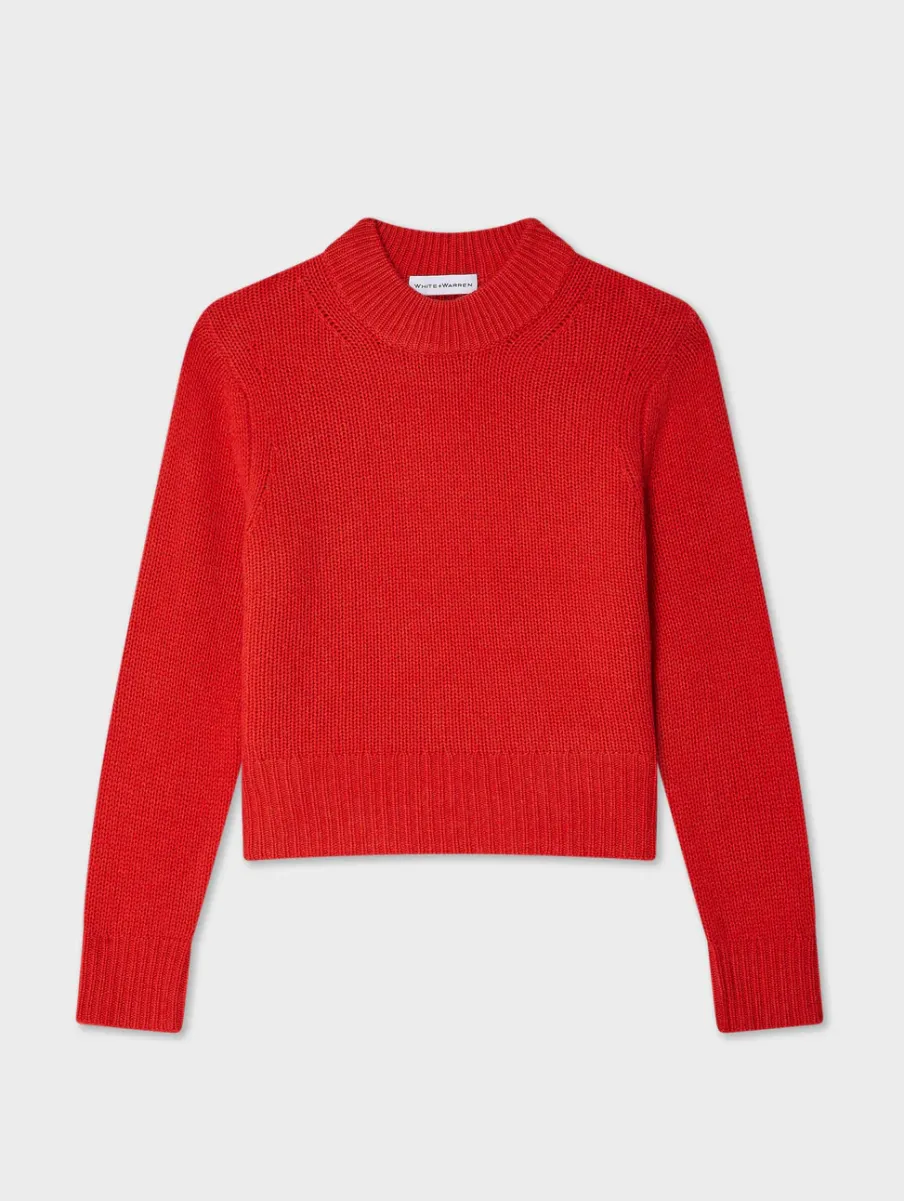 New White + Warren cashmere wide rib trim crewneck CarmineRed