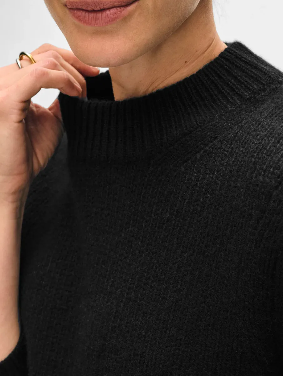Fashion White + Warren cashmere wide rib trim crewneck Black