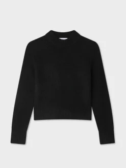 Fashion White + Warren cashmere wide rib trim crewneck Black