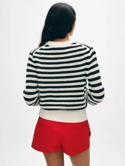 Best White + Warren cotton blend mesh crewneck White/Black