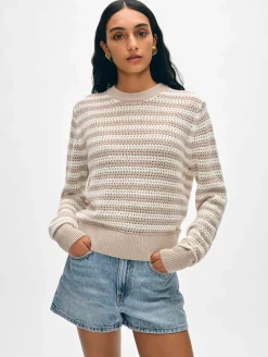 Hot White + Warren cotton blend mesh crewneck White/Flax