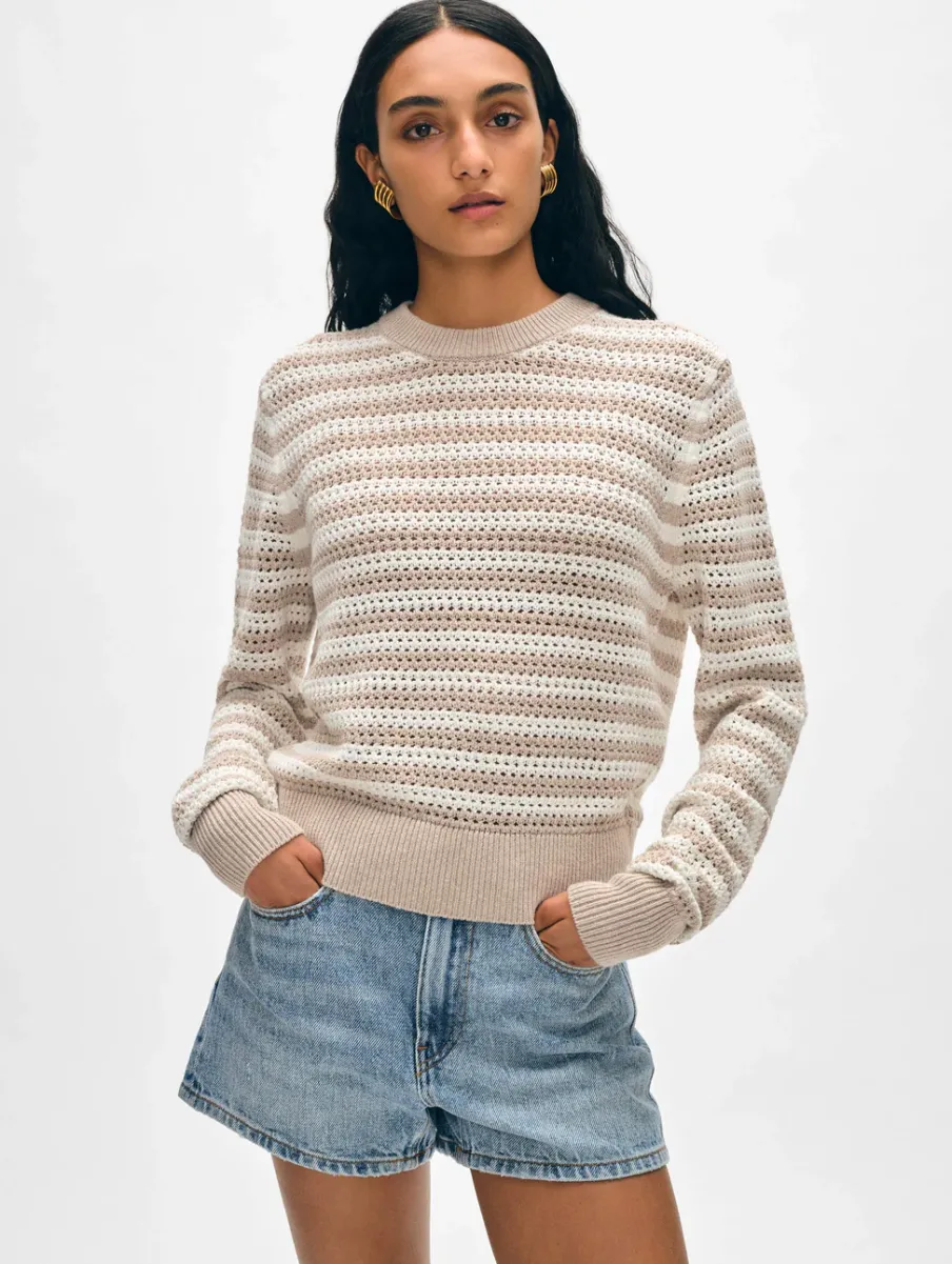 Hot White + Warren cotton blend mesh crewneck White/Flax