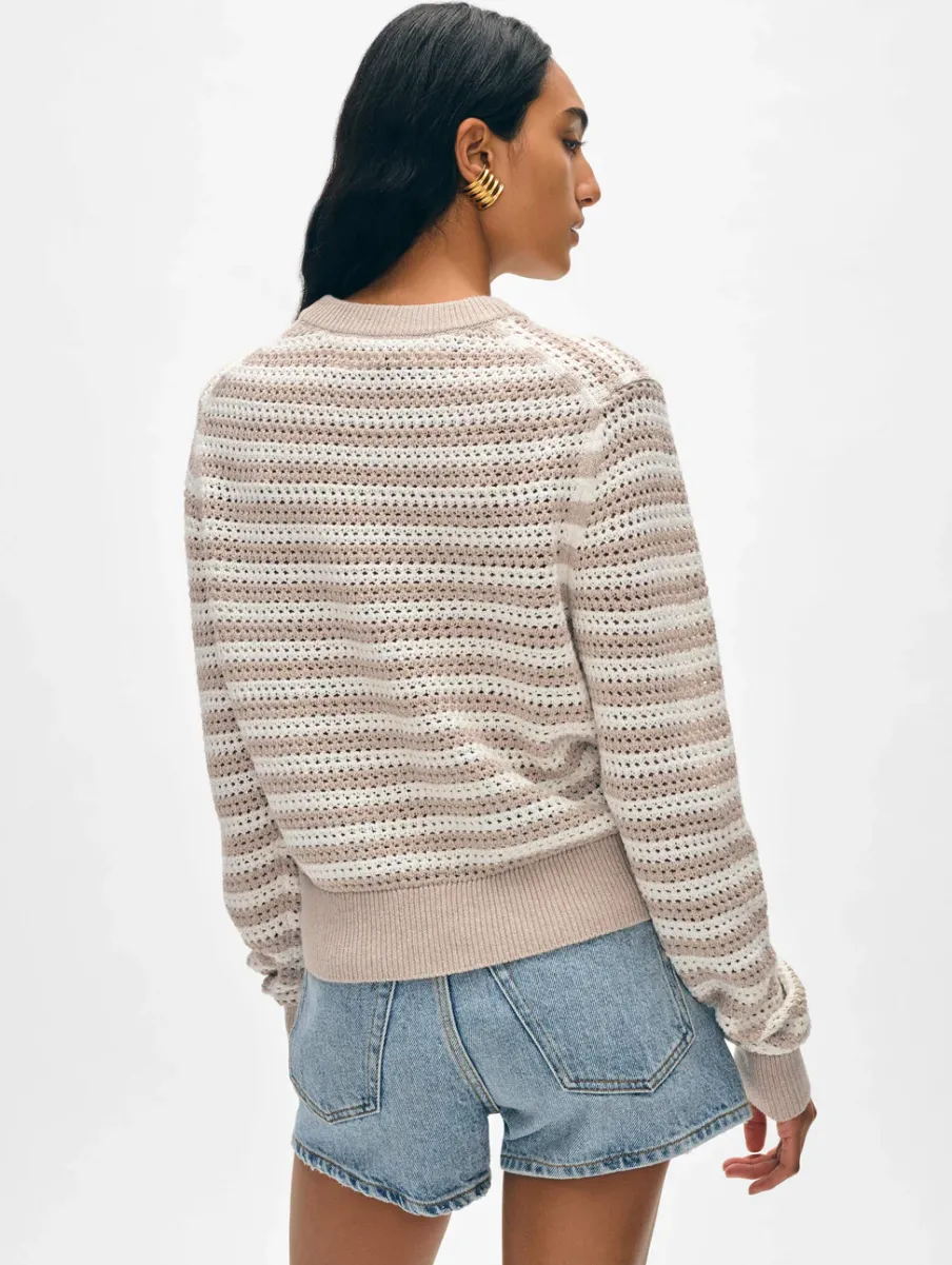 Hot White + Warren cotton blend mesh crewneck White/Flax