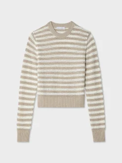 Hot White + Warren cotton blend mesh crewneck White/Flax