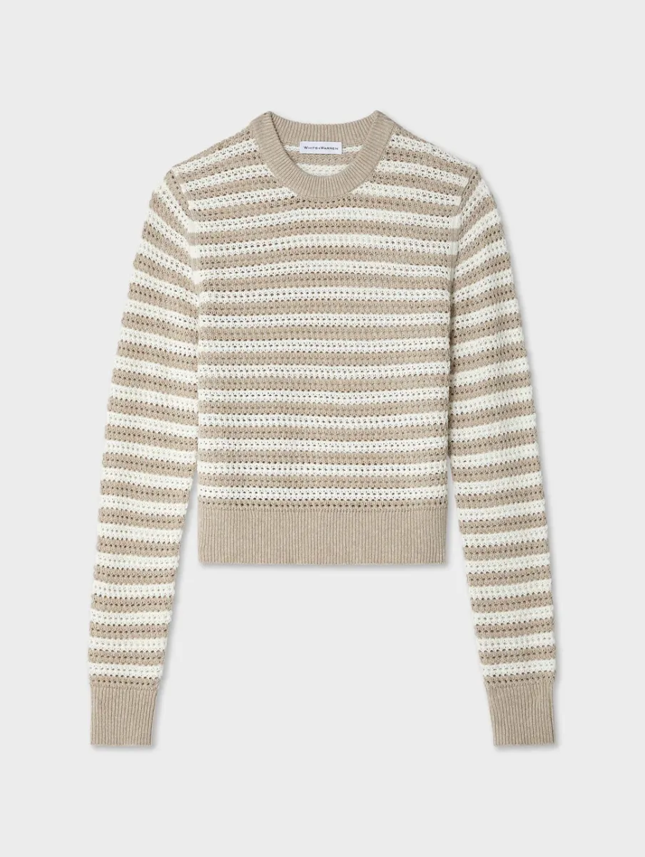 Hot White + Warren cotton blend mesh crewneck White/Flax