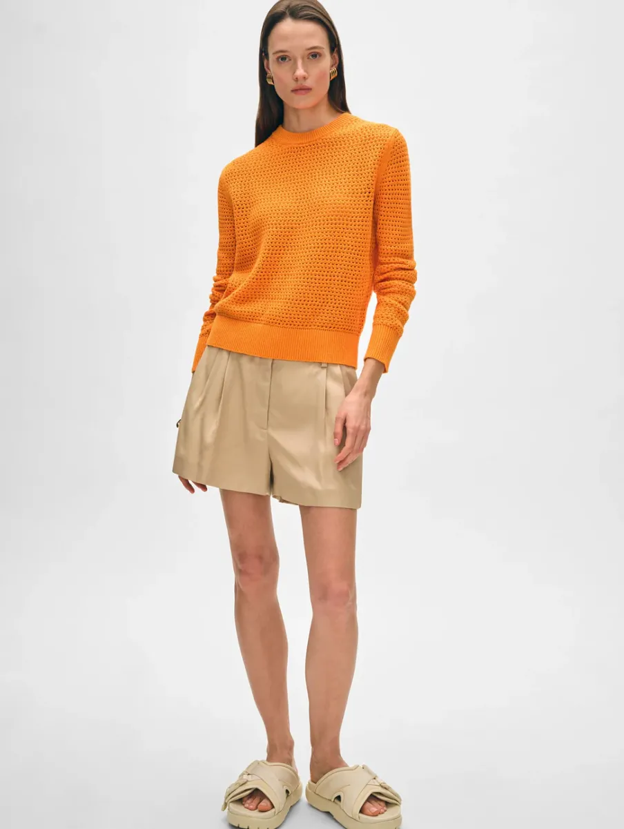 Sale White + Warren cotton blend mesh crewneck Tangerine