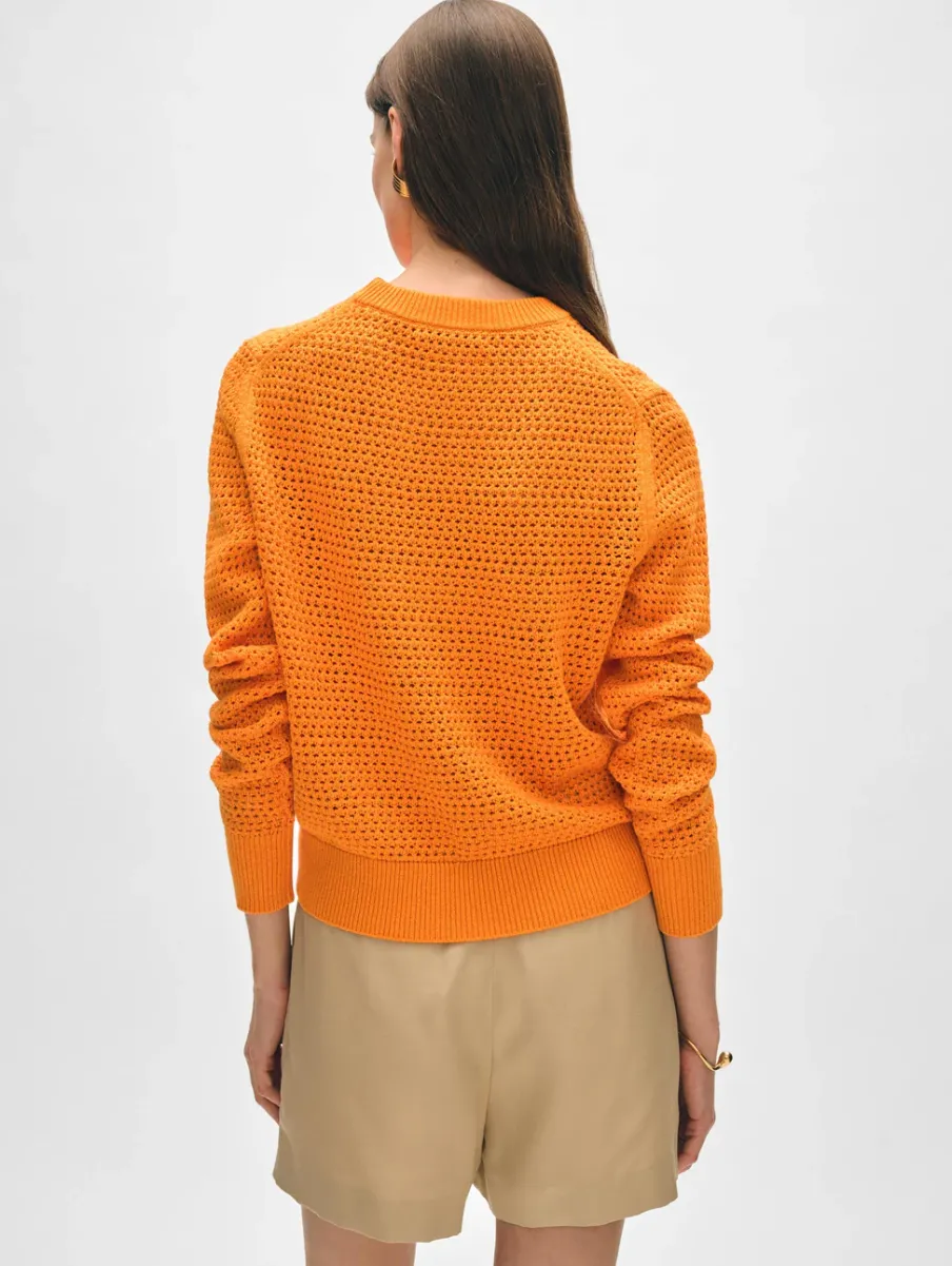 Sale White + Warren cotton blend mesh crewneck Tangerine