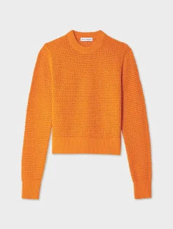 Sale White + Warren cotton blend mesh crewneck Tangerine