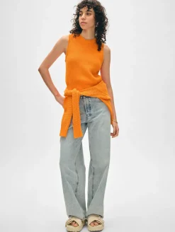 Clearance White + Warren cotton blend ribbed shell Tangerine