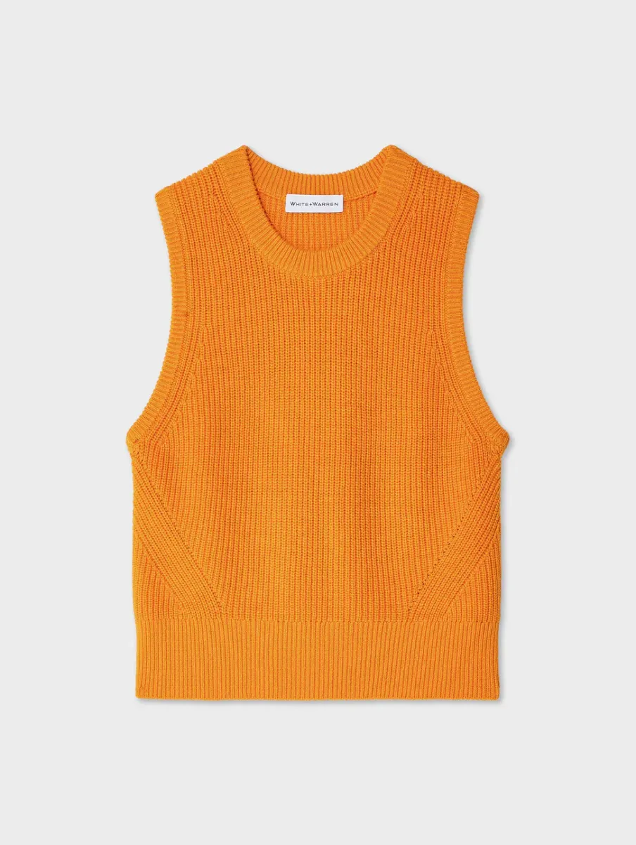 Clearance White + Warren cotton blend ribbed shell Tangerine