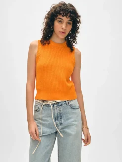Fashion White + Warren cotton blend ribbed shell Tangerine