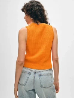 Fashion White + Warren cotton blend ribbed shell Tangerine