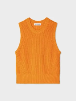 Fashion White + Warren cotton blend ribbed shell Tangerine