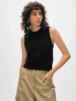 Best White + Warren cotton blend ribbed shell Black