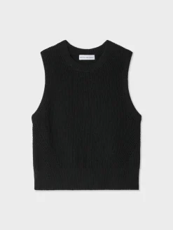 Best White + Warren cotton blend ribbed shell Black