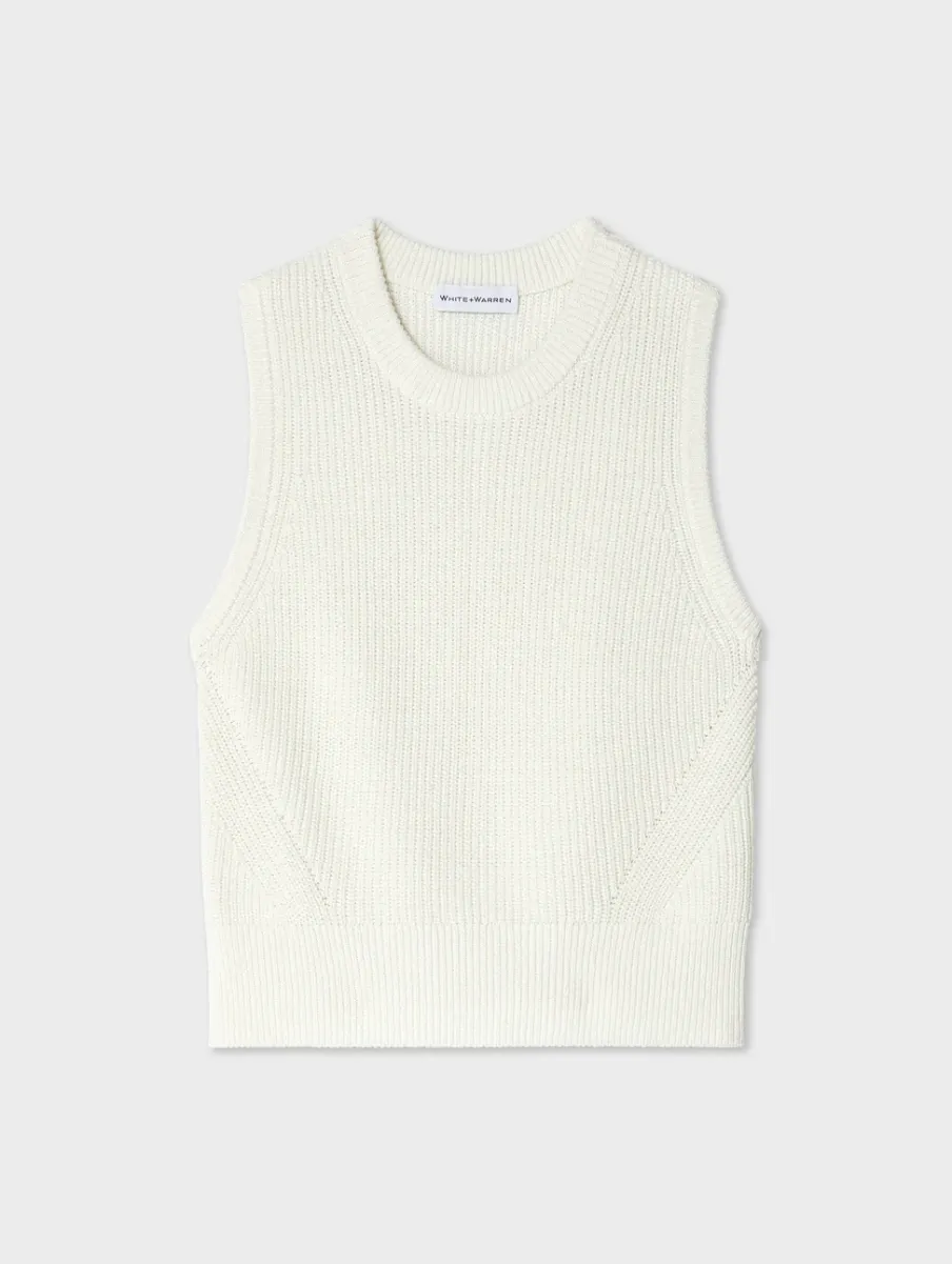 Sale White + Warren cotton blend ribbed shell White