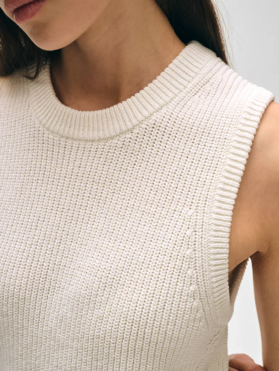 New White + Warren cotton blend ribbed shell White