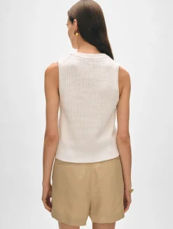 New White + Warren cotton blend ribbed shell White