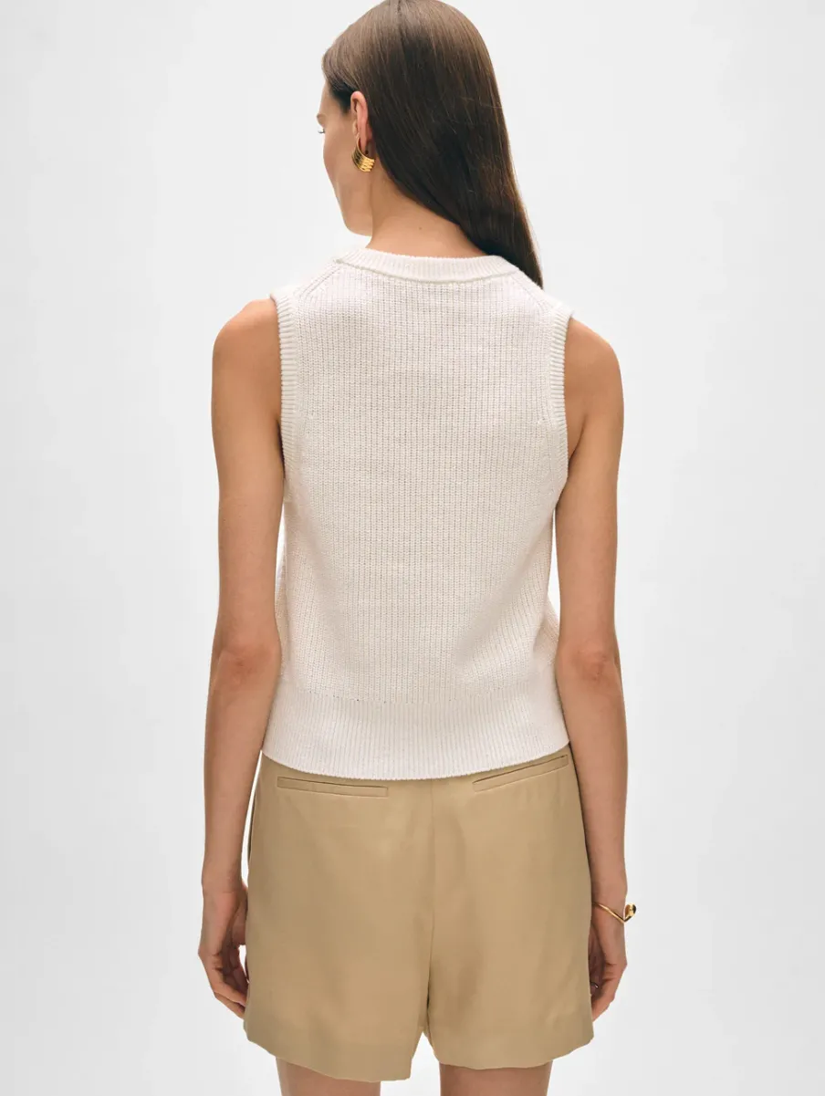 New White + Warren cotton blend ribbed shell White