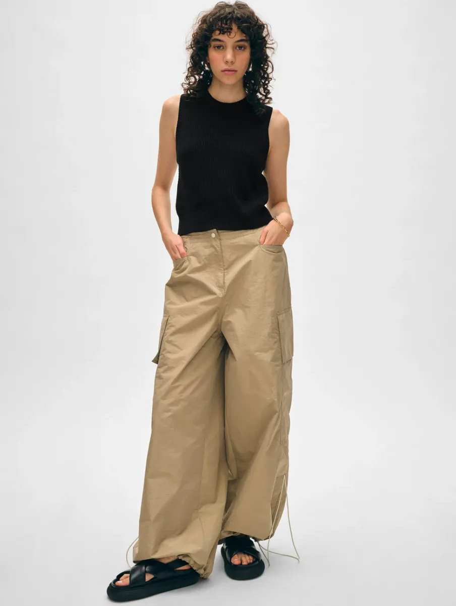 Sale White + Warren cotton blend ribbed shell Black