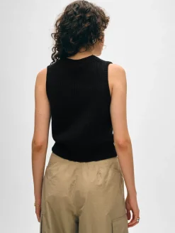Sale White + Warren cotton blend ribbed shell Black