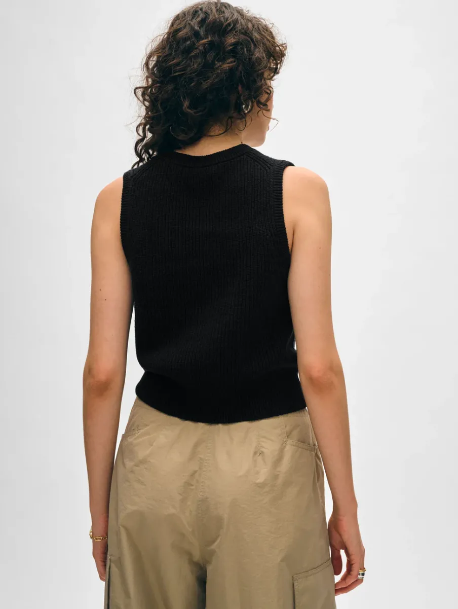 Sale White + Warren cotton blend ribbed shell Black