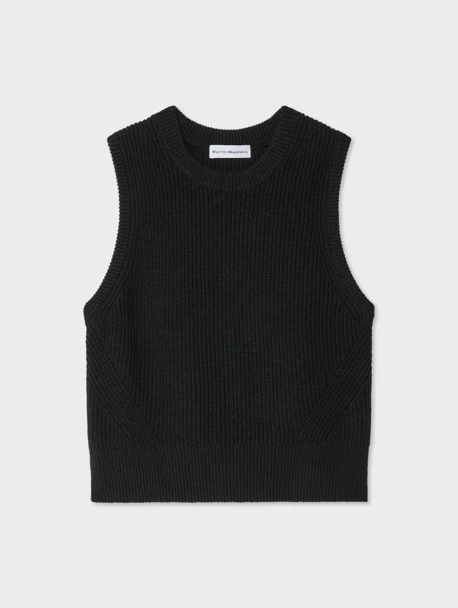 Sale White + Warren cotton blend ribbed shell Black