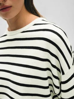 New White + Warren cotton linen drop shoulder sweater White/Black