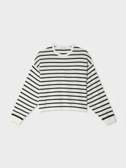 New White + Warren cotton linen drop shoulder sweater White/Black