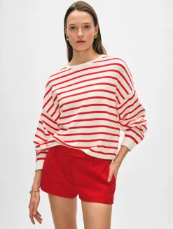 Outlet White + Warren cotton linen drop shoulder sweater White/Tomato