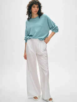 New White + Warren cotton linen drop shoulder sweater SoftAqua