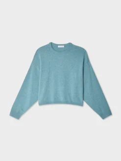 New White + Warren cotton linen drop shoulder sweater SoftAqua