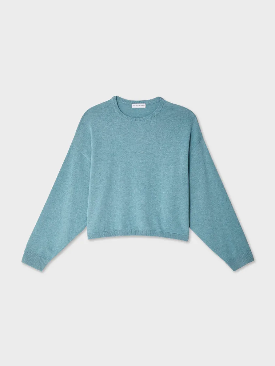 New White + Warren cotton linen drop shoulder sweater SoftAqua