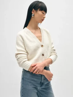 Sale White + Warren cotton linen ribbed cardigan White