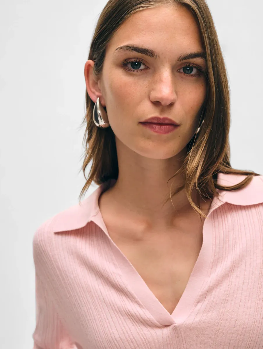 Online White + Warren cotton linen ribbed polo LightHibiscus