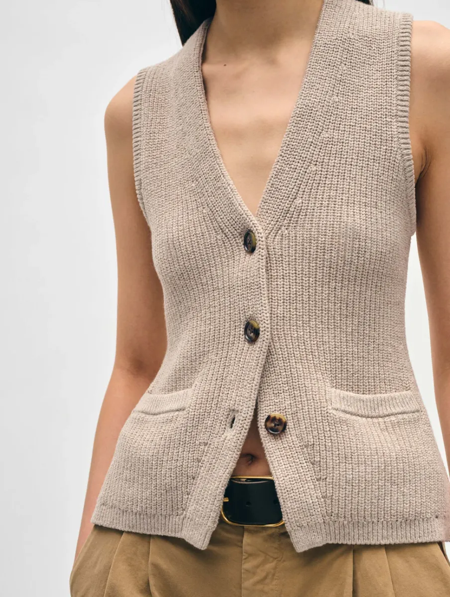 Best White + Warren cotton linen ribbed waistcoat Flax
