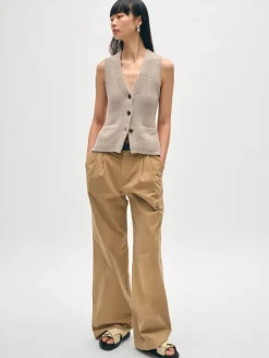Best White + Warren cotton linen ribbed waistcoat Flax